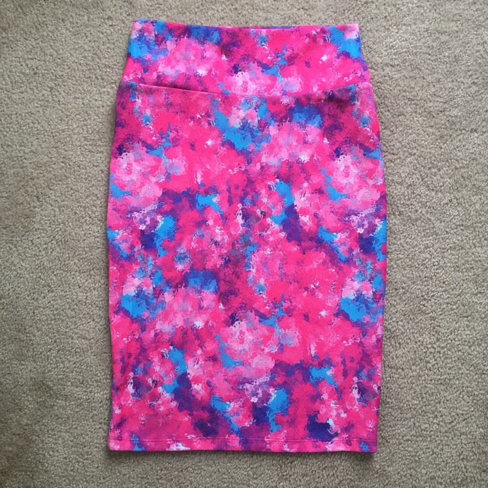LulaRoe pink &blue Cassie stretch pencil skirt